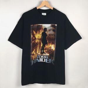 Vintage 2001 Lara Croft Tomb Raider Movie Promo T Shirt Video Game Graphic Tee